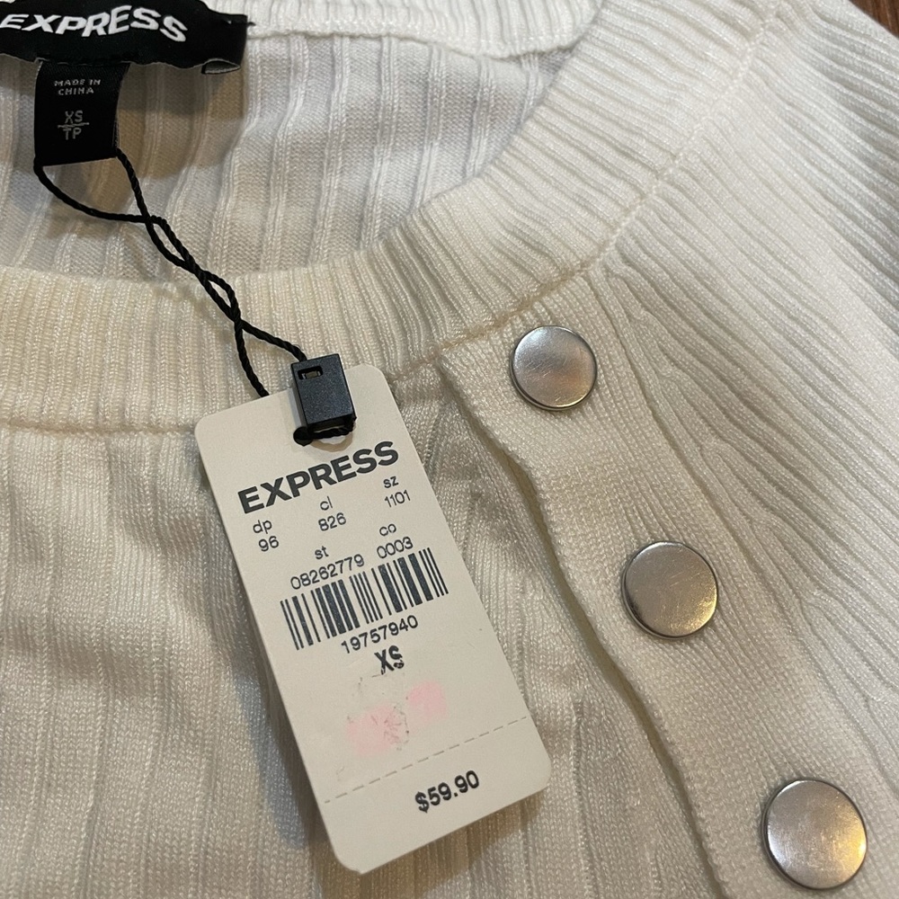 Express White Ribbed Button Shoulder Sweater - Picture 4 of 6